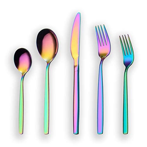 Berglander Rainbow Silverware Set 20 Pieces Service for 4, Colorful Titanium Plating Stainless Steel Flatware Sets, First Apartment Must Have Cutlery Utensils Set, Dishwasher Safe