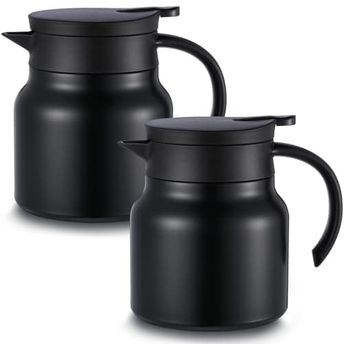 Ziliny 2 Pcs Thermal Coffee Carafe for Keeping Hot/Cold Stainless Steel Small Coffee Creamer Container Double Wall Vacuum Insulated Tea pot Beverage Dispenser for Milk Hot Chocolates(Black,27 oz)