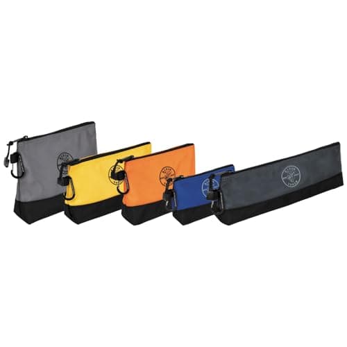 Klein Tools 55569 StandUp Zipper Bag Tool Pouch with Carabiners Reinforced Gusseted Bottoms Water Resistant 1680d MultiSize 5Pack