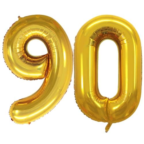 GOER Number 90 Balloons for 90th Birthday Party Decorations42 Inch Jumbo Foil Helium Balloons for 90th Anniversary Gold