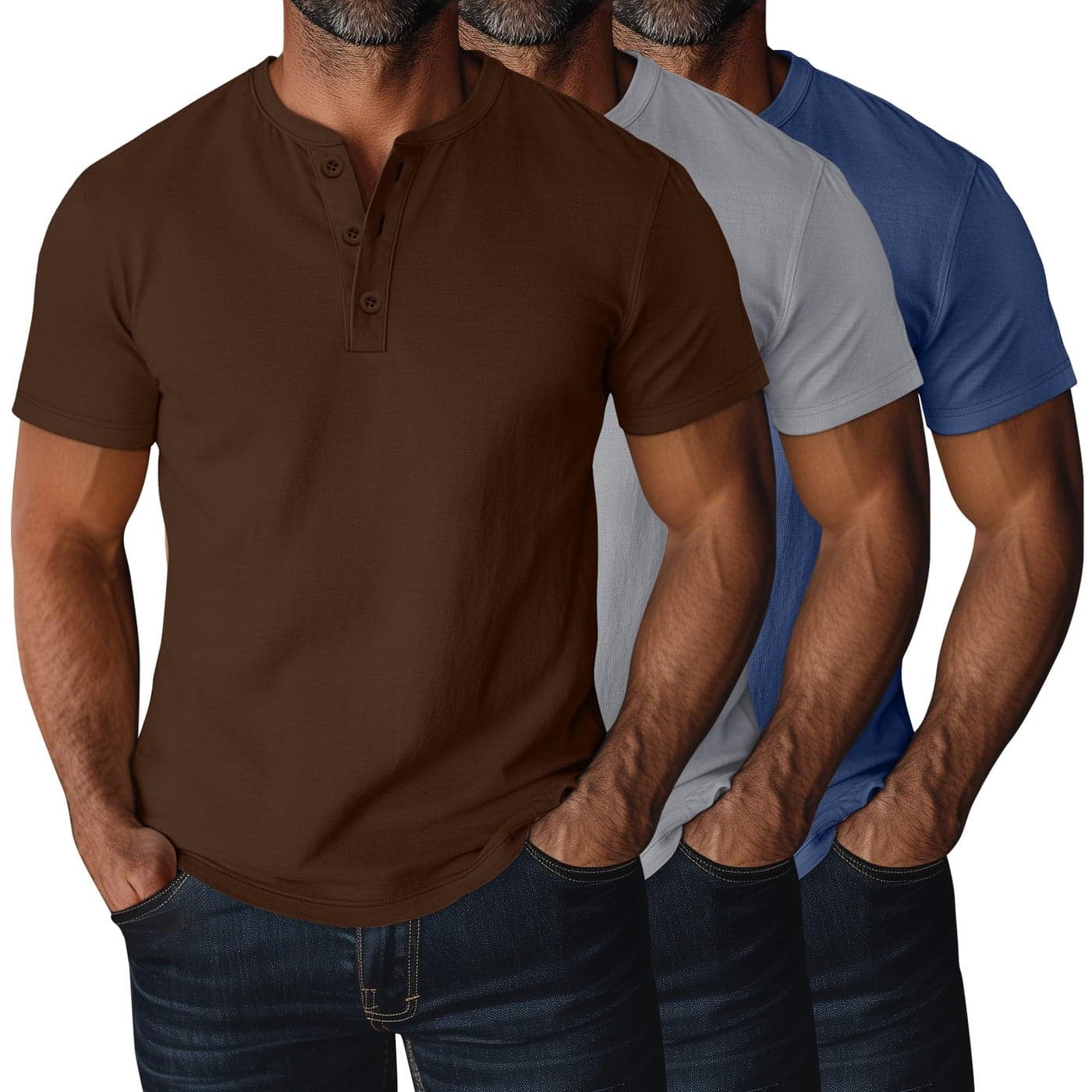 Ficerd 3 Pack Mens Big and Tall Shirts Cotton Short Sleeve Plus Size Tee Loose Fit Casual T Shirts Basic Oversized TopsHaze Blue Light Gray Brown4XLarge