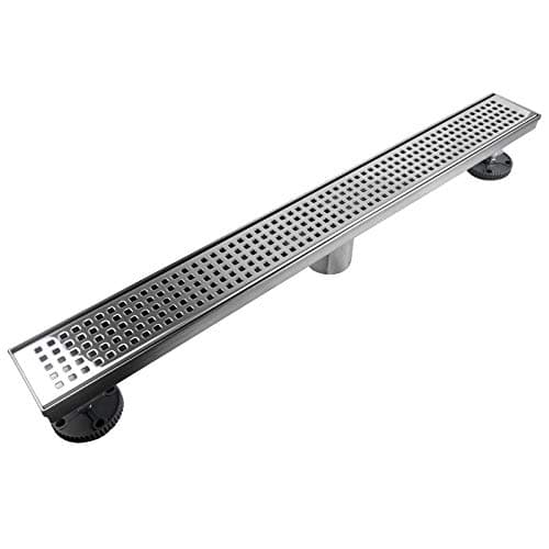 Neodrain Chrome 24-Inch Linear Shower Drain with Removable Quadrato Pattern Grate, Polished 304 Stainless Steel Rectangular Shower Floor Drain,with Leveling Feet, Hair Strainer