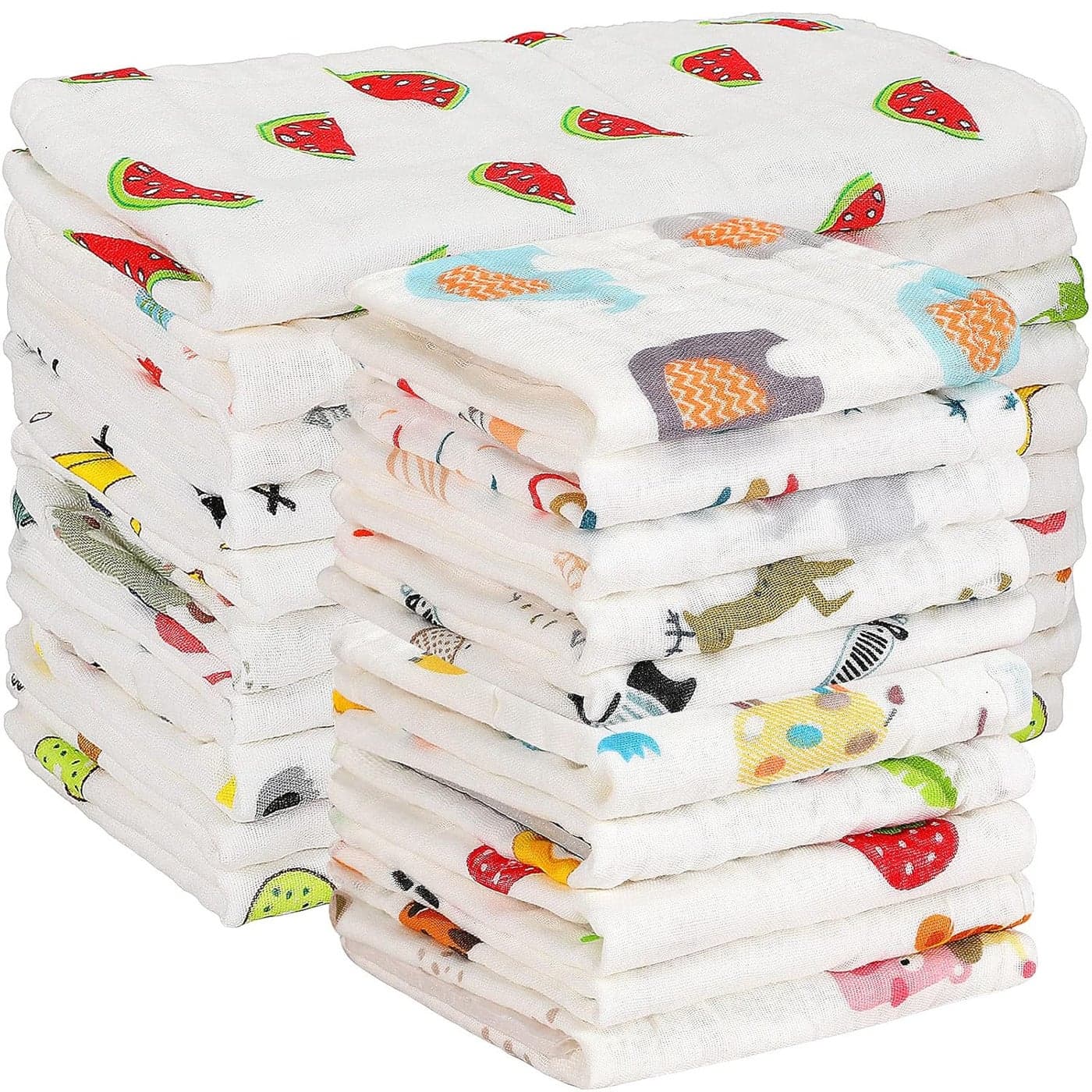 Kenning 20 Pack Muslin Baby Burp Cloths Large 20 x 10 Inches and 10 x 10 Inch Cotton Baby Burp Rags Cute Towel and Washcloths Face Towels 6 Layers Absorbent for Infant Shower 20 Styles