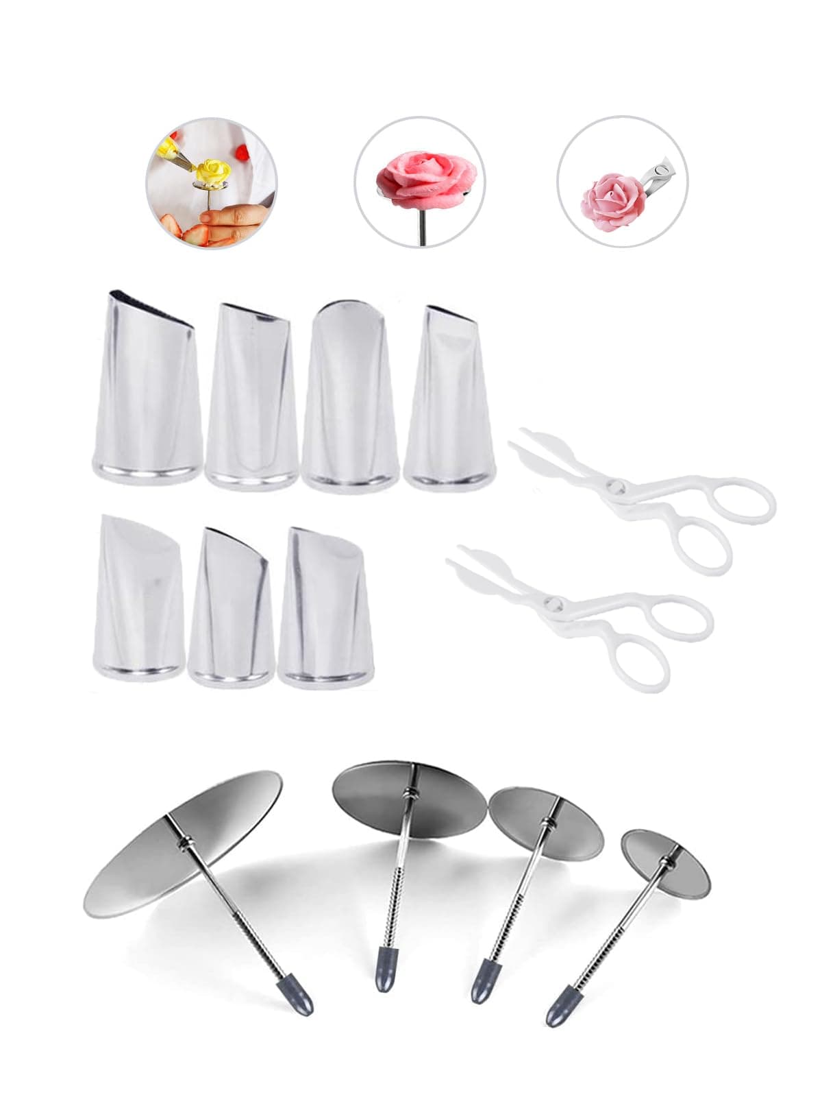Icing Flower Tools with 7 Pcs Flower Piping Tips Set4 Flower Nails Cake Decorating2 Rose Flower LifteCreate Stunning Floral Decorations