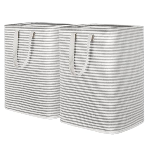 Lifewit 2 Pack Laundry Hamper Large Collapsible Laundry Baskets, Freestanding Waterproof Clothes Hamper with Easy Carry Handles in Laundry Room Bedroom Bathroom College Dorm for Adults, Grey, 2 x 90L