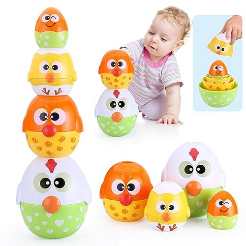 MOONTOY Chicken Toddler Easter Eggs Toys Nesting Dolls Stacking Toys for Toddlers 13 Matching Shape Sorters Sensory Preschool Learning Baby Easter Basket Stuffers Gifts 612 1218 Months 1 Year Old