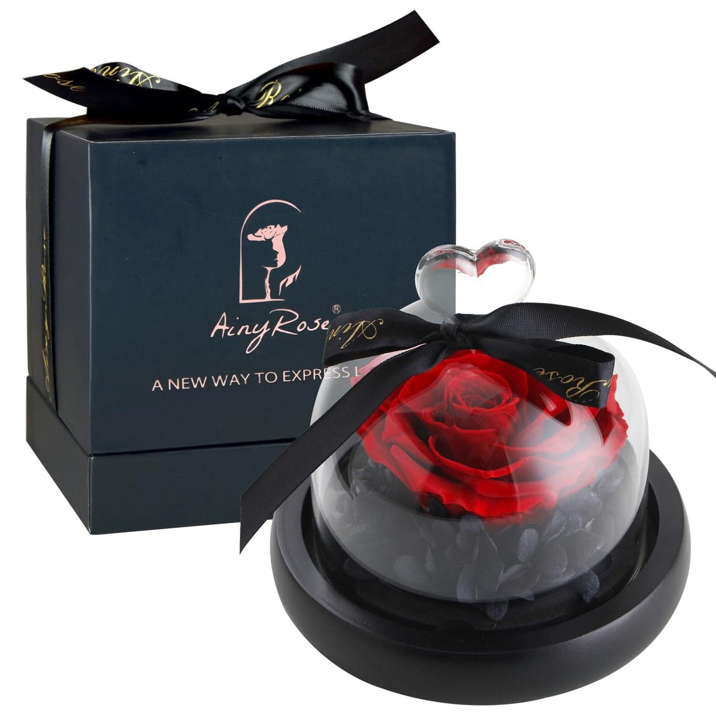 SW Forever Preserved Real Rose in Glass Dome Eternal Heart Design Rose Flower Birthday Gifts for Women Valentines Day Mothers Day Christmas Anniversary Unique Gift for Her Wife Mom