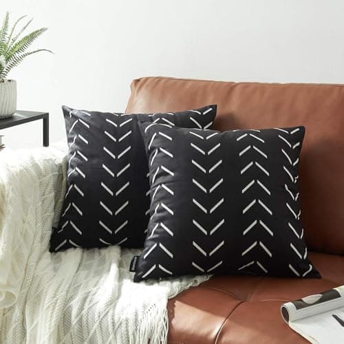 Nestinco Set of 2 Boho Pillow Covers 24 x 24 inches Black Square Pillow Covers with White Arrows Print Polyester Blend Decorative Throw Pillow Covers Sofa Cushion Cases