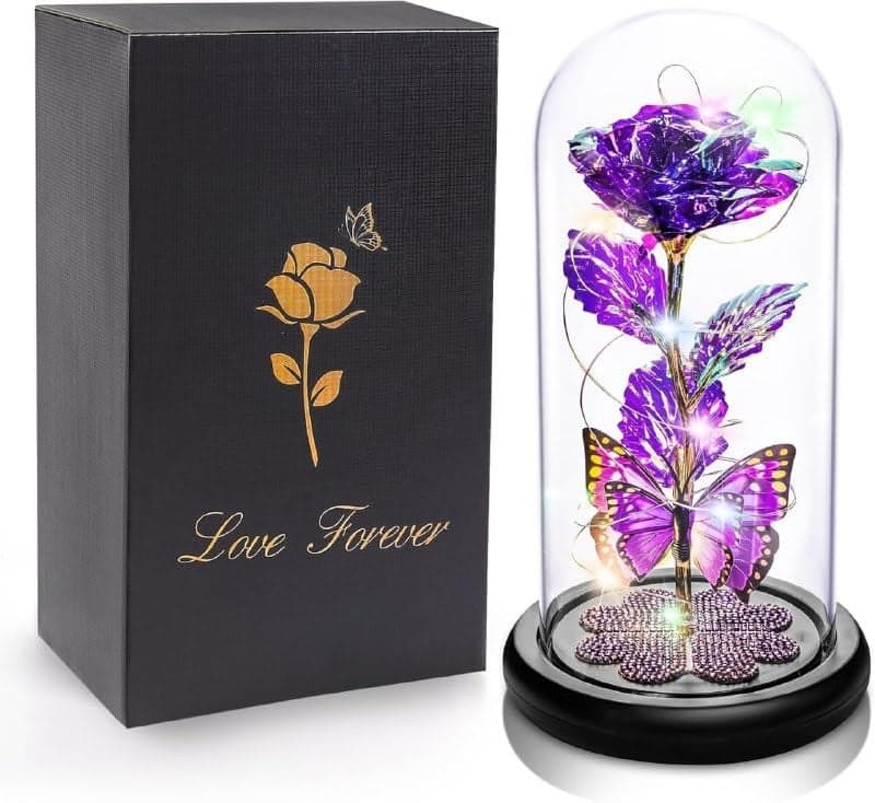 SAPRA Rose Flower Gifts for Women Rose in Acrylic Dome with Butterfly Enchanted Galaxy Rose Eternal LED Flower Gift in Glass Dome Women Gifts Valentines Anniversary Wedding Gifts Butterfly_Rose