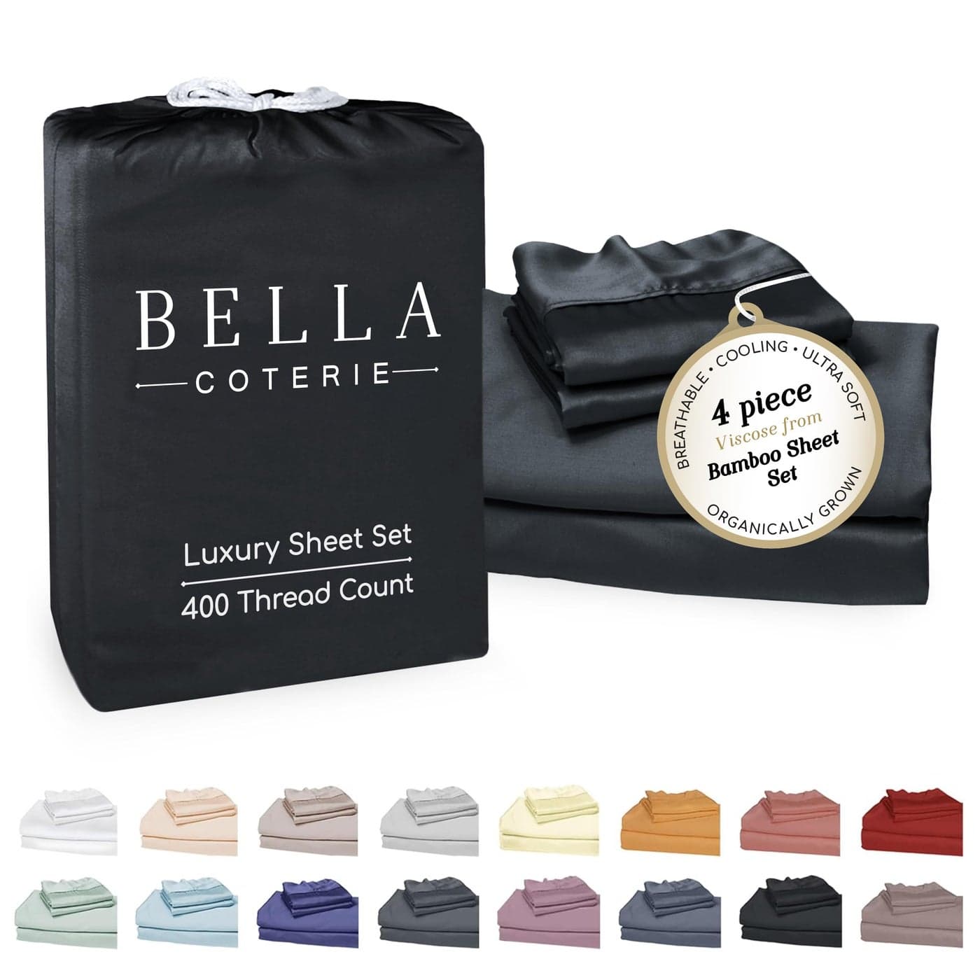 Bella Coterie Luxury Bamboo Viscose Cal King Size Sheet Set 100 Organically Grown Ultra Soft Cooling for Hot Sleepers 18 Deep Pocket Black
