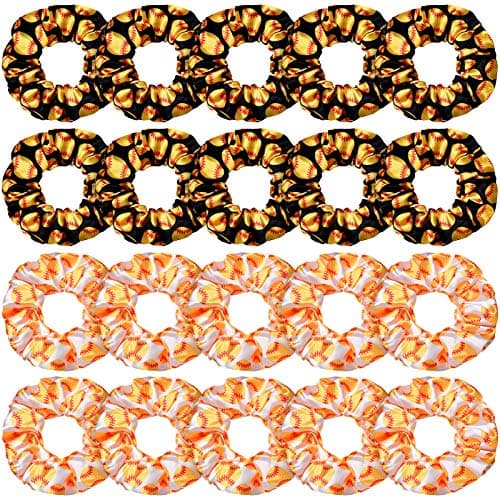 WILLBOND 20 Pcs Sport Hair Scrunchies Gifts Sports Scrunchy Elastic Silk Satin Scrunchies Hairband Ponytail Holder for Women Player Team Accessories(Softball)