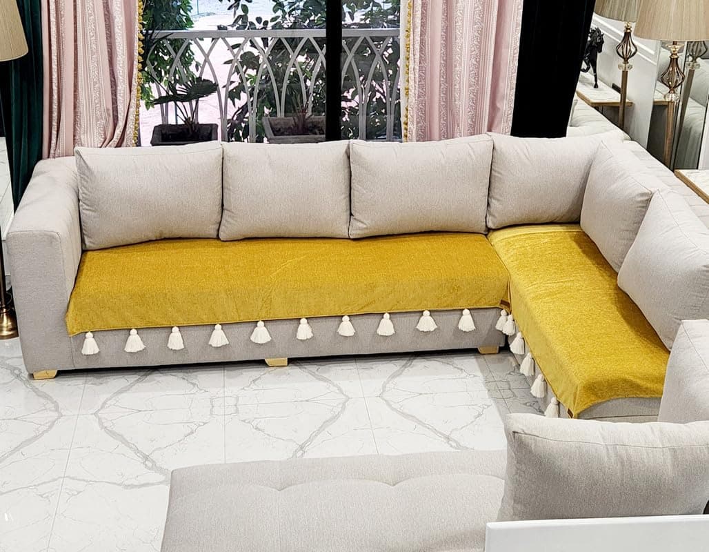 WWW.THROWPILLOW.IN Mustard Designer Sofa Cover for 2-Seater | Loveseat, Settee, or Bench Throw | Perfect for Home Decor | One-Piece Sofa Seat Cover - Fits Two-Seater Sofa