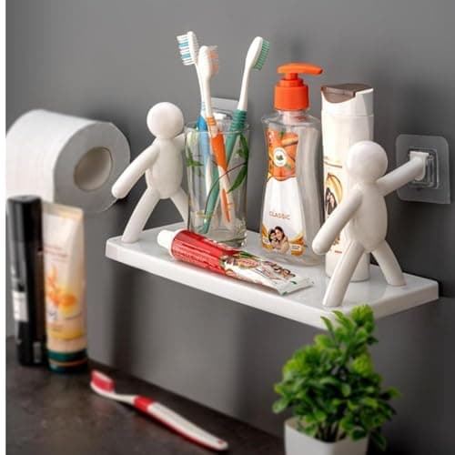 BK 10 IMPORT & EXPORT Wall Mounted Plastic Bathroom Shelf for Wall/Wall Shelf/Wall Mounted Shelf/Self Adhesive Shelf with 2 Self Adhesive Stickers (White) (Rectangular)