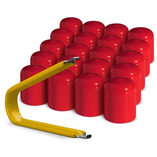ColorLugs Vinyl Lug Nut Cover | Red | Flexible Fit Wheel Lug Nut Cap | Fits 21-23 mm | Pack of 20 | Includes Deluxe Extractor | Made in The USA