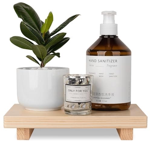 Bathroom Counter Organizer Wood Pedestal Stand Farmhouse Decorative Tray Soap Holder for Kitchen Decor, 9" x 6" - Burlywood