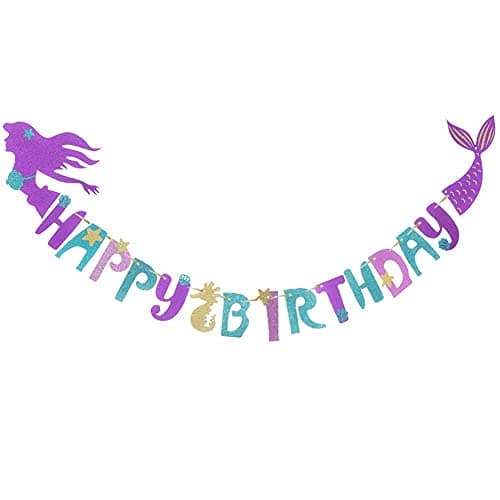 Festiko® Mermaid Magical Sparkle Happy Birthday Banner Favor Mermaid Theme Party Decoration Supplies for Kids Under The Sea Party