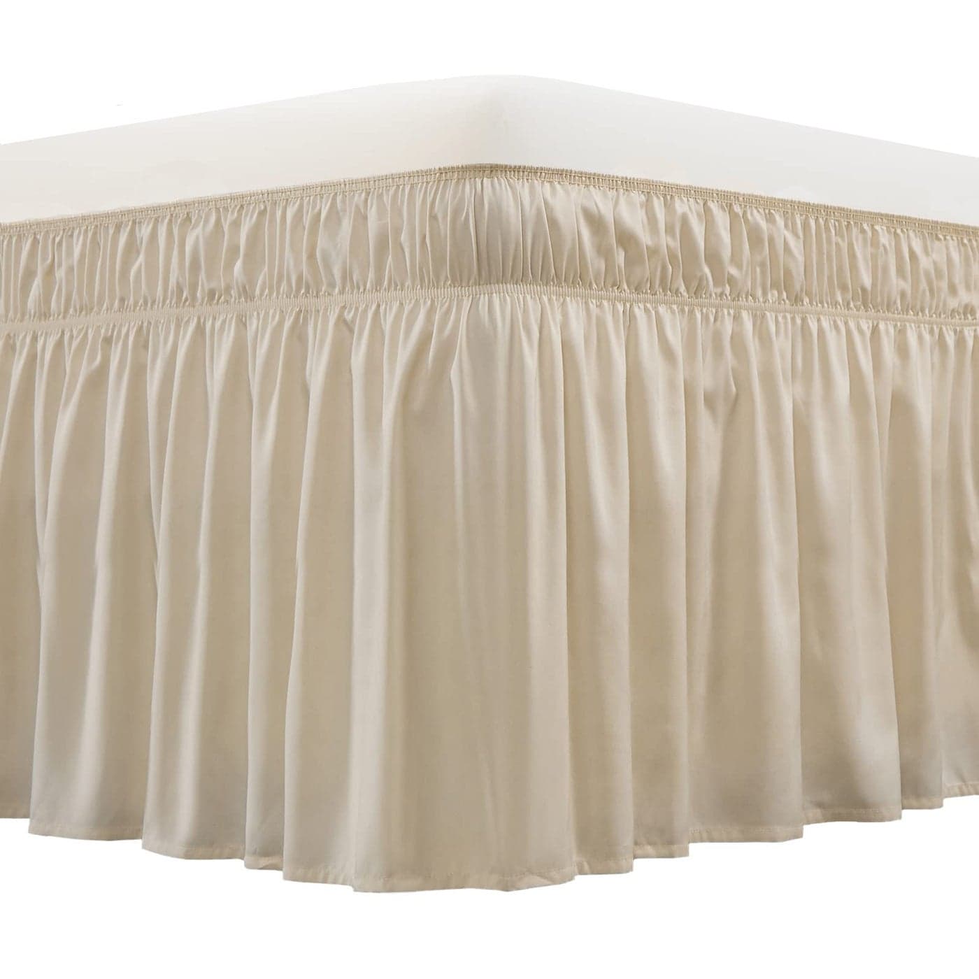 MEILA Wrap Around Bed Skirt Three Fabric Sides Elastic Dust Ruffled 18 Inch Tailored DropEasy to Install Fade ResistantBeige QueenKing