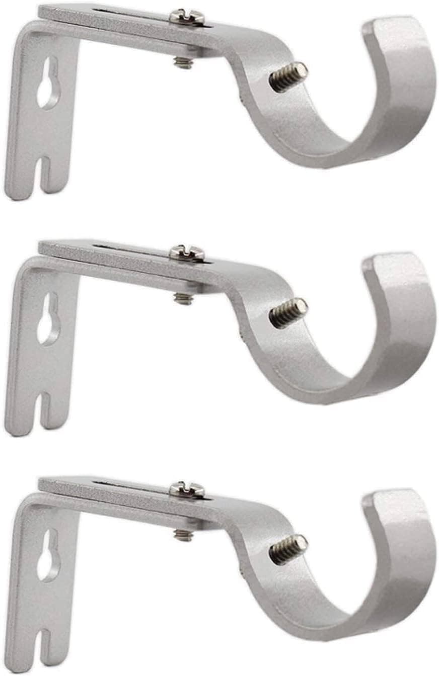 3 Pack Curtain Rod Brackets, General Adjustable Heavy Duty Drapery Holders, Hardware Window Support Hanger For 1 Inch With Installation Screws, Durable And Anti-Rust (Silver)