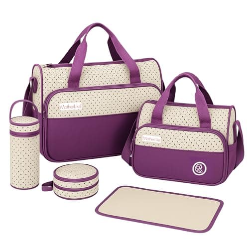 MotherLike Diaper Tote Bag Set for Mothers for Travel | Shoulder Side Diaper Tote Baby Bag with Changing Station & Insulated Pockets | Waterproof Maternity Diaper Bag for Baby & Mom | 24 Litre (PP32)