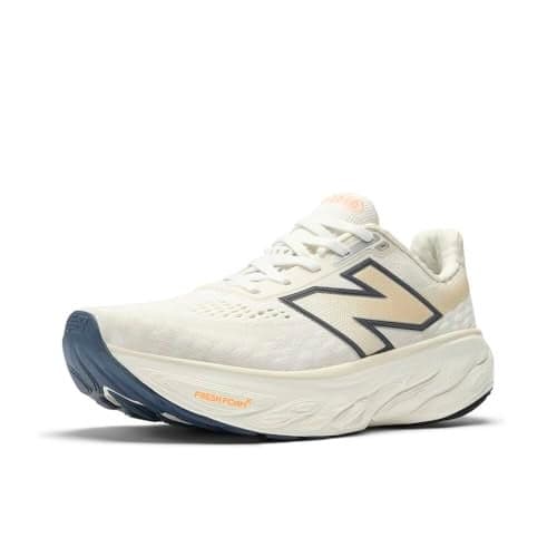 New Balance Women's Fresh Foam X 1080 V14 Running Shoe, Sea Salt/Vintage Indigo/Hot Mango, 12 W