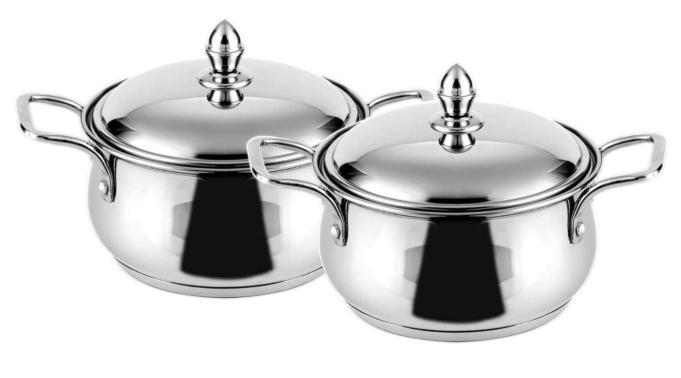 Steelcraft Premium Induction Compatible Stainless Steel Sandwich Base Aura Cookware/Casserole Set of 2 pc Casserole (14cm, 850ml) (16cm, 1300ml) with Steel Lids,for Multipurpose Cooking, Silver