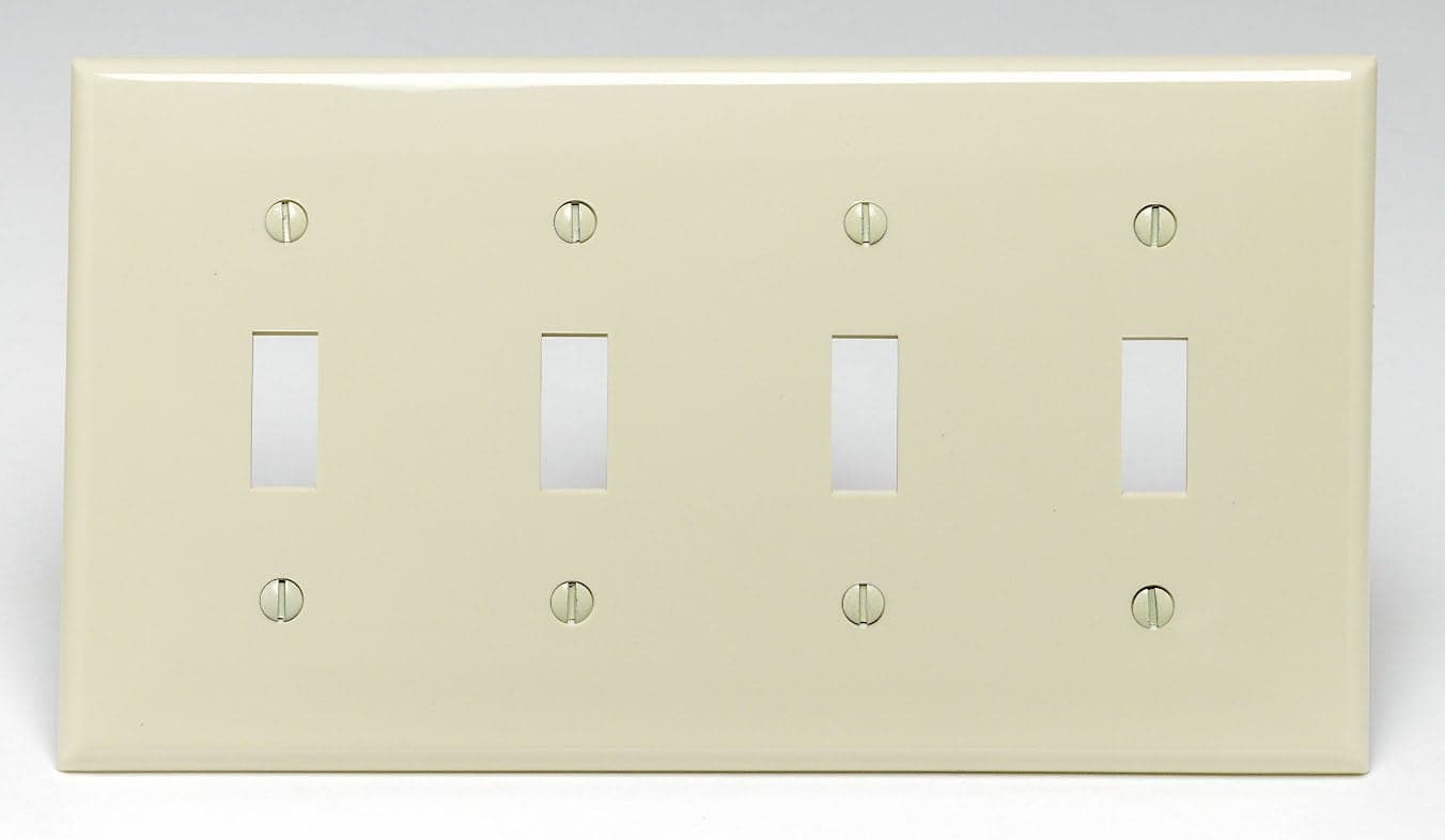 Leviton 4-Gang Toggle Device Switch Wallplate, Standard Size, Thermoplastic Nylon, 80712-I, Ivory