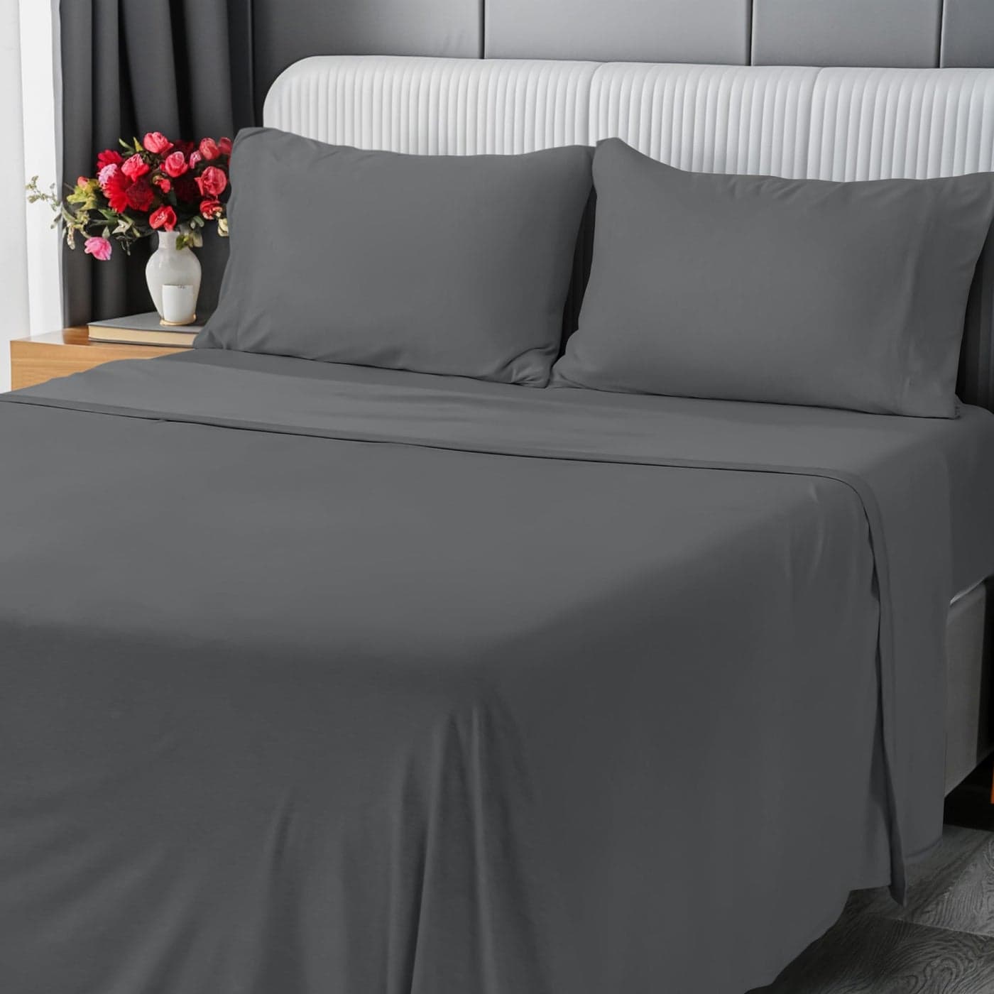 Utopia Bedding Full Sheet Set Jersey Knit Sheets 4 Piece Cotton Soft TShirt Stretchy Sheets Heather Dark Grey