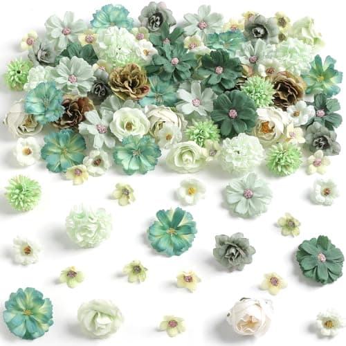 rongflower Faux Flower Heads Mini Green Artificial Flower Heads Fake Peony Daisy Rose Flowers Multicolor Small Silk Daisy Flower Heads for Craft Garland Wedding Party DIY Home Decoration,2-4 cm