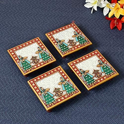 Handicrafts Paradise Marble Puja Kalash Chowki 4inch Set of 4pc