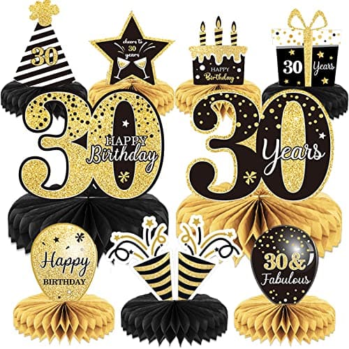 9 Pieces 30th Birthday Decoration 30 th Birthday Centerpieces for Tables Decorations Cheers to 30 Years Honeycomb Table Topper for Men and Women Thirty Years Party Decor Supplies