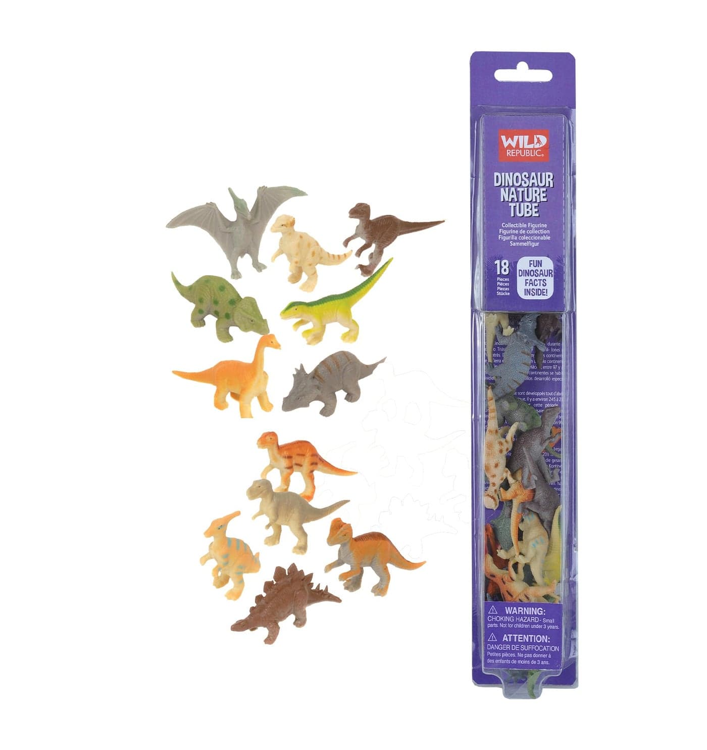 Wild Republic Dinosaur Animal Figurines Tube, Dinosaur Toys, T Rex, Triceratops, Velociraptor, Dilophosaurus, Stegosaurus, Brachiosaurus and More Multi, 1.5" to 3"
