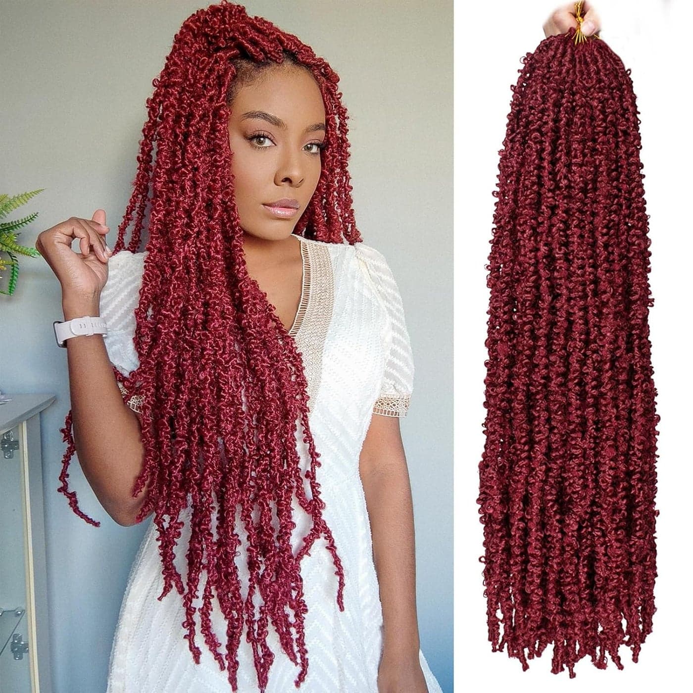 ZRQ Butterfly Locs 30 Inch Burgundy Distressed Locs Crochet Hair Prelooped 6Packs Crochet Faux Locs BraidsLong Goddess Locs Synthetic Hair Extensions 6 Packs BUG