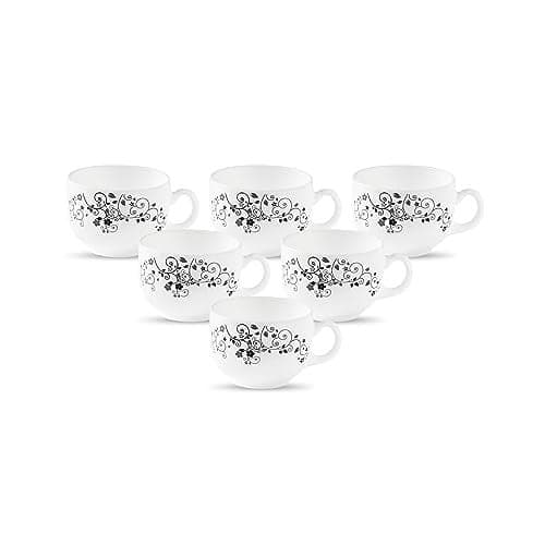 La Opala Diva, Opal Glass Crockery | Coffee Cup Iris, Set of 6 | Mystrio Black, 100 ml | for Tea & Coffee | Microwave Safe | 100% Vegetarian | Toughened Extra Strong | Super Light | Super White