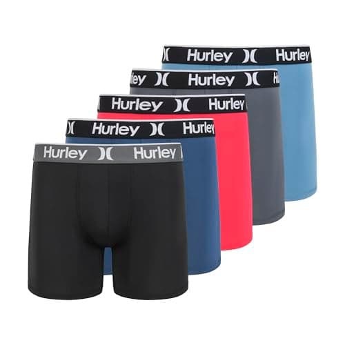 Hurley Men's Standard 5 Pack Stretch Boxer Briefs, Chaos Pink Combo