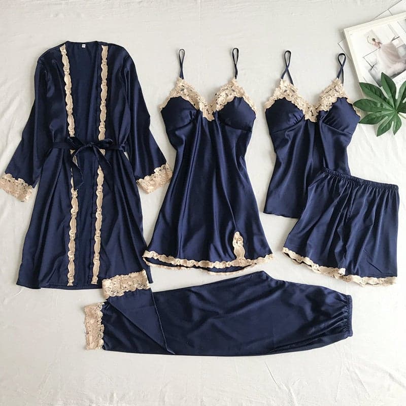 Imitation Silk Pajamas, Home Clothes, Underwear, Five-Piece Set Of Suspenders For Women, Dropshipping For Women