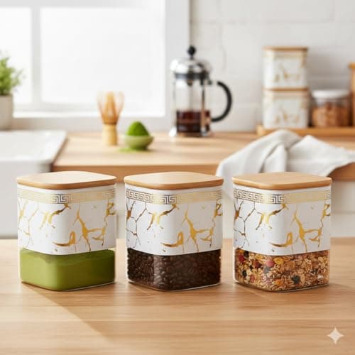 The Better Home Glass Containers for Kitchen with Lids | 400ml Each | Borosilicate Jars for Kitchen Storage with Bamboo Lids | Airtight Kitchen Containers Set | Set of 3