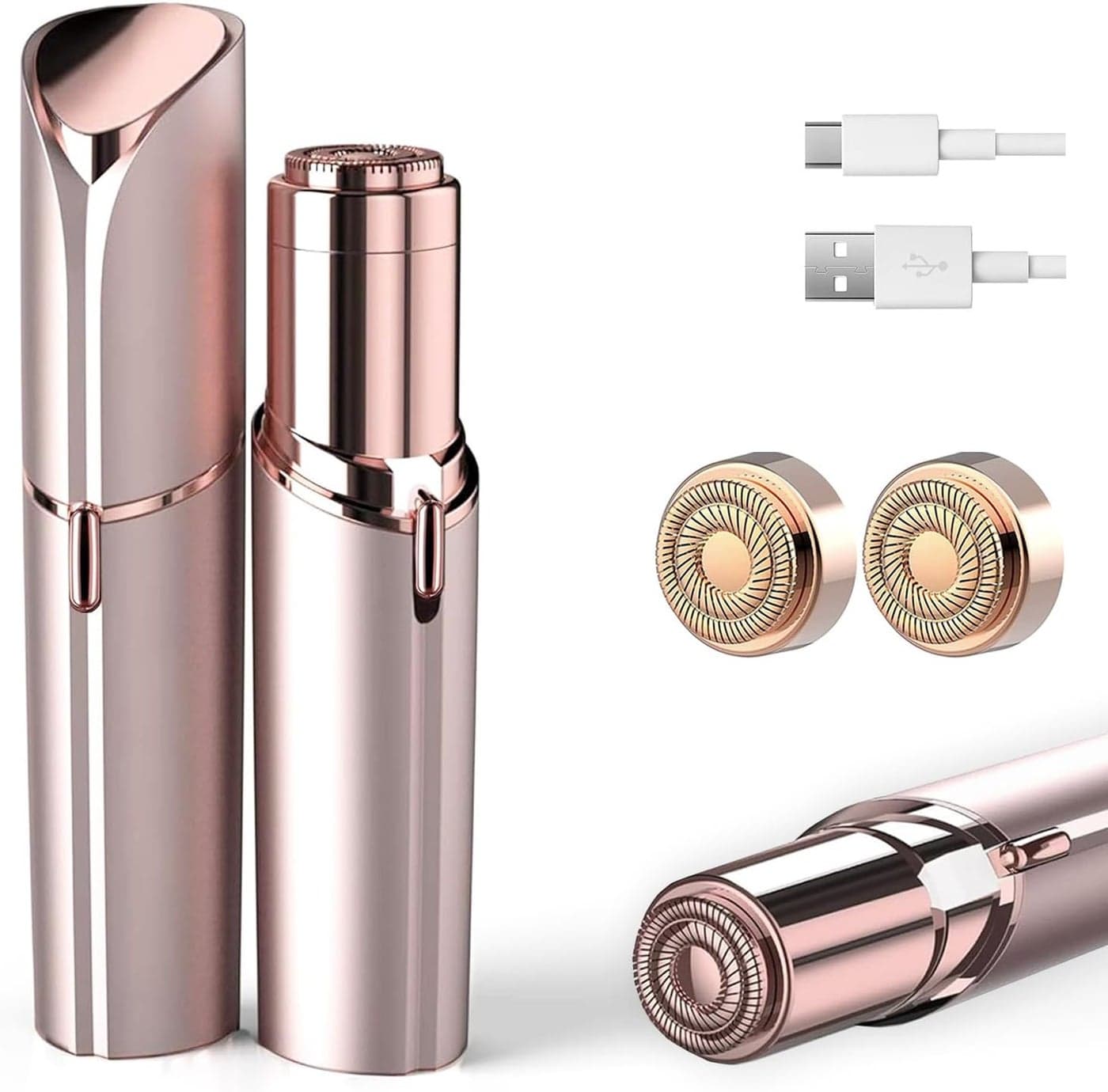 Facial Hair Removal for Women Painless Hair Remover Device Lady Face Electric Razor for Lip Chinarms with USB Rechargeable Included 2 pc Replacement Heads