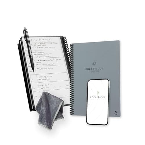 Rocketbook Fusion Reusable Undated Productivity Planner, Executive Size 6x8.8, Gray - Goals, Monthly and Weekly Calendar, Daily To-do List, Lined and Dotted Notes Pages