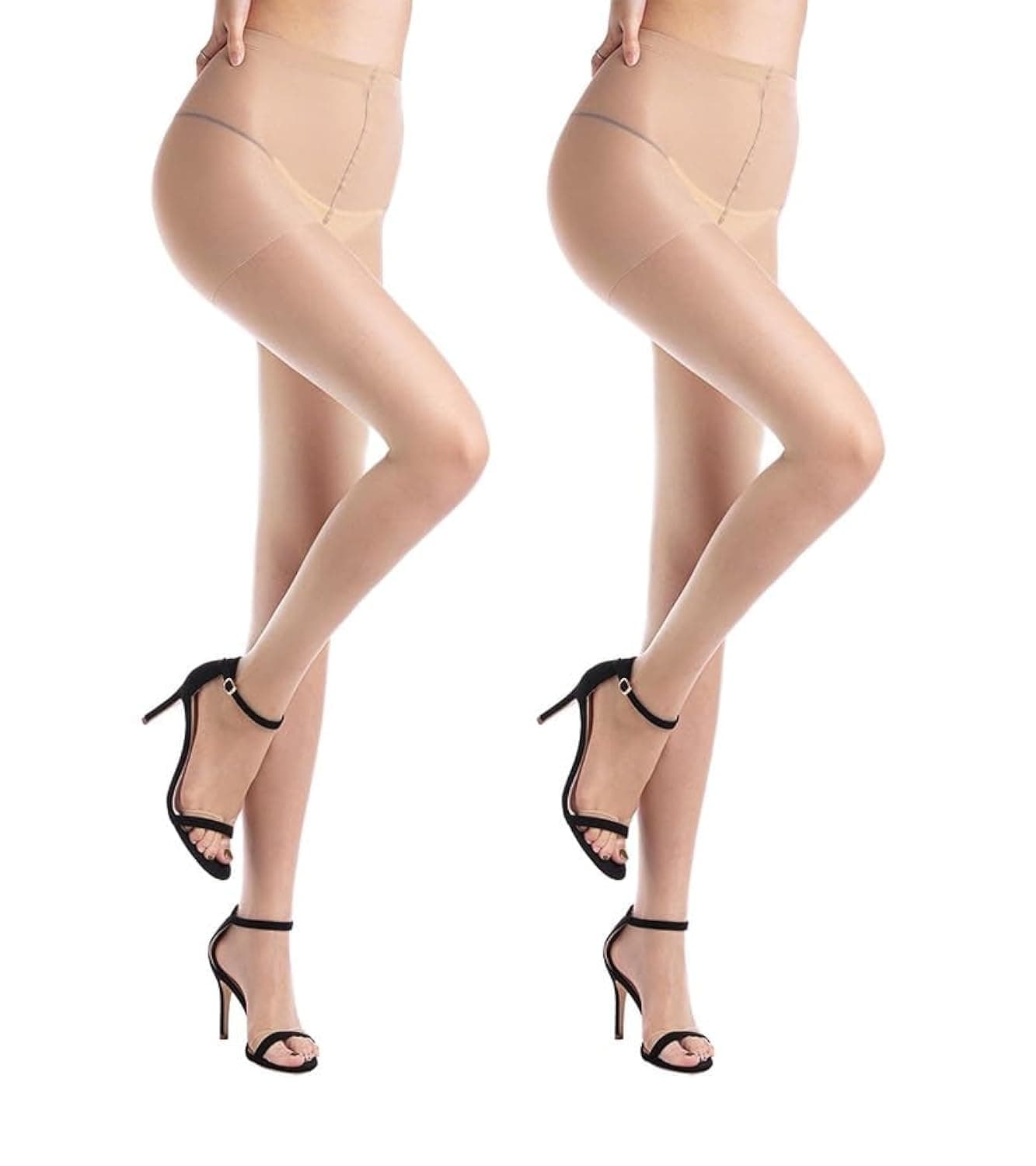 WAKUNA 2 Pairs Toeless Pantyhose Tights For Women 20D Open Toe Pantyhose Control Top Coffee Beige Medium