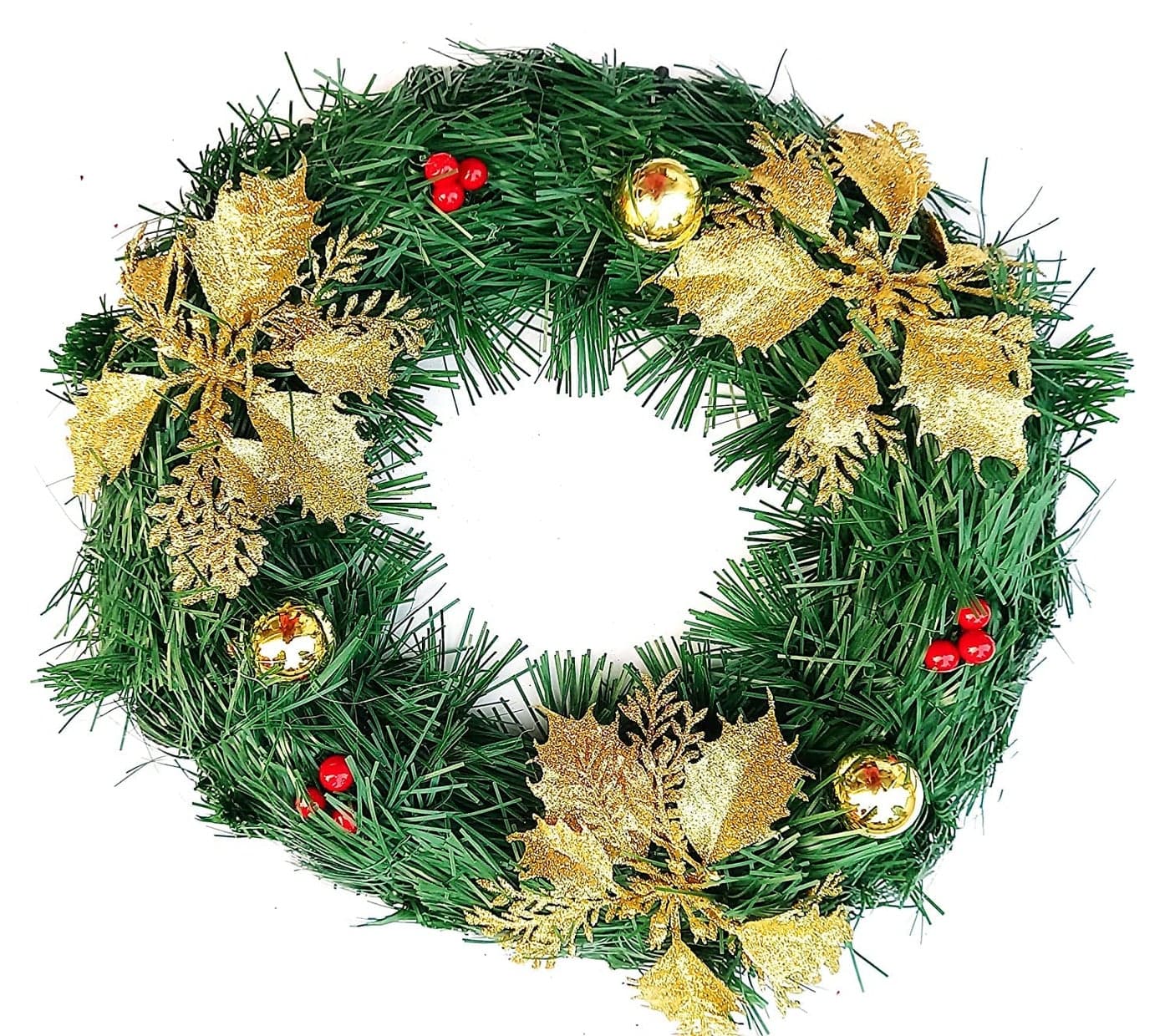 Partunay 1 Pcs 12 Christmas Golden Flower Decorated Green Wreath Tree Xmas Tree Decoration Hanging Ornaments Christmas Decoration Items Christmas Xmas Tree Decor