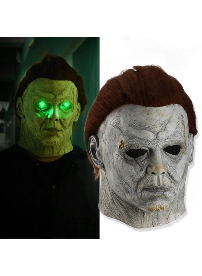 Latex Horror Mask with LED Mask Cosplay Headdress Masquerade Costume Accessories Halloween (C)