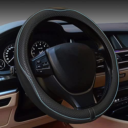 Car Steering Wheel Cover,Anti-Slip, Safety, Soft, Breathable,Heavy Duty, Thick,Full Surround,Sports Style (Black with Light Blue Line)
