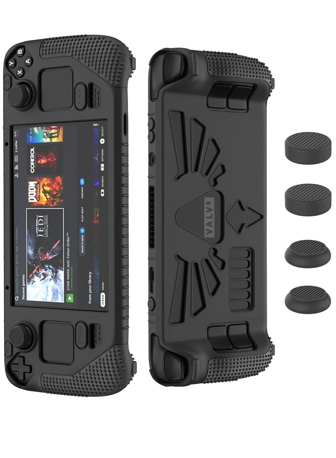 Steam Deck Protective Case Thickened Silicone Cover with Two Pairs of Thumb Grips Full Anti Slip Skin Shell Accessory Kit for Valve Steam Deck