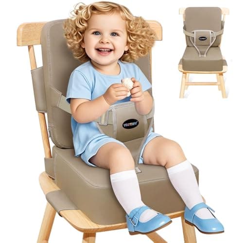 YONTINY Toddler Booster Seat for Kitchen Chair with Removable Backrest Adjustable Straps PU Portable Waterproof NonSlip Booster Seat for Dining Table Travel Child Eating Cushion Dark Coffee