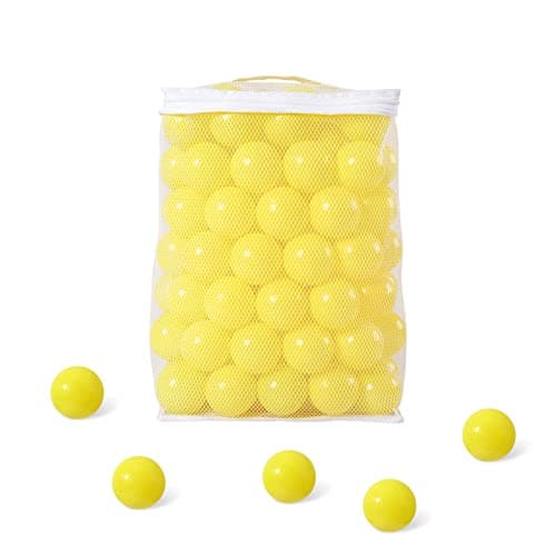 GUESVOT Ball Pit Balls for Kids Plastic Refill 22 Inch Balls 100 Pack Bright Colors Phthalate and BPA Free Includes a Reusable Storage Bag with Zipper Christmas Decoration Xmas GiftYellow