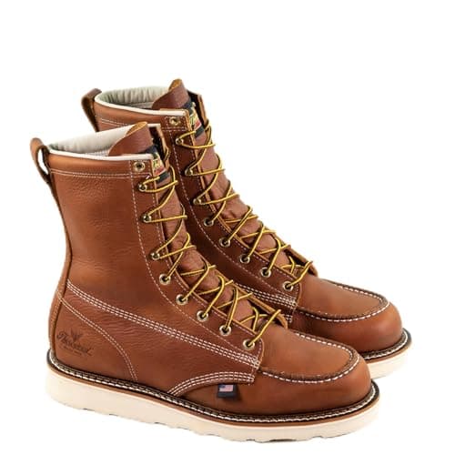 Thorogood American Heritage 8” Moc Toe Work Boots for Men Made with Full-Grain Leather, Soft Toe, Slip-Resistant Wedge Outsole and Comfort Footbed; EH Rated, Tobacco Oil-Tanned - 11 2E US
