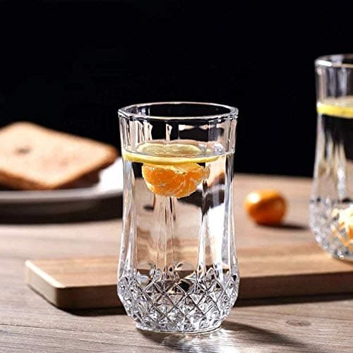 VILON Italian Premium Water and Juice Glasses Set of 6, Crystal Stylish Highball Glasses for Drinking Water, Juice and Cocktails | 250ML| Transparent