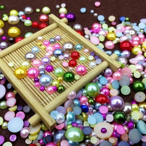 DIY Crafts Pack Of 1000 Pcs, Random Sizes Colour, As Image Half Round Imitation Pearls Flatback Satin Luster ABS Unsorte (Pack Of 1000 Pcs, Random Sizes Colour)