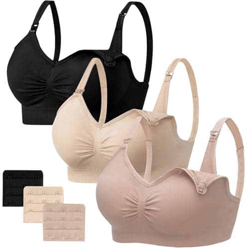 Angelhood Womens Seamless Sleep Nursing BraBreastfeeding Maternity Bra with Remove Bra Pads Extenders Pack of 3