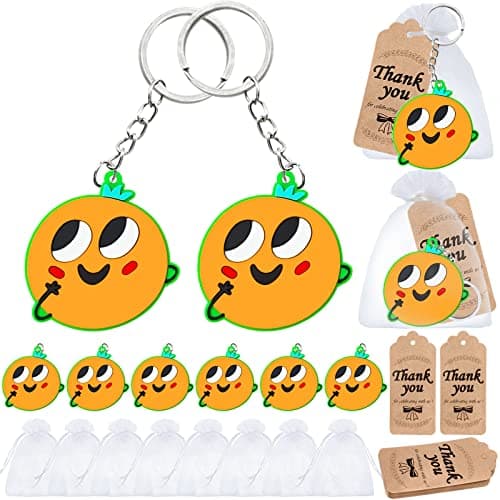 Elecrainbow 60 Pack Orange Party Keyring Pack Include 20 Keychains20 Thank You Tags and 20 Goodie Bags for Baby ShowerSummer Fruit Party GiftFamily PartyBirthday